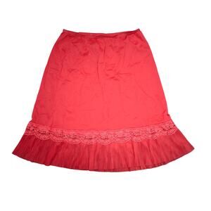 Vintage Vanity Fair Nylon Tricot Half Slip Red Skirt Size Large Lace Pleated